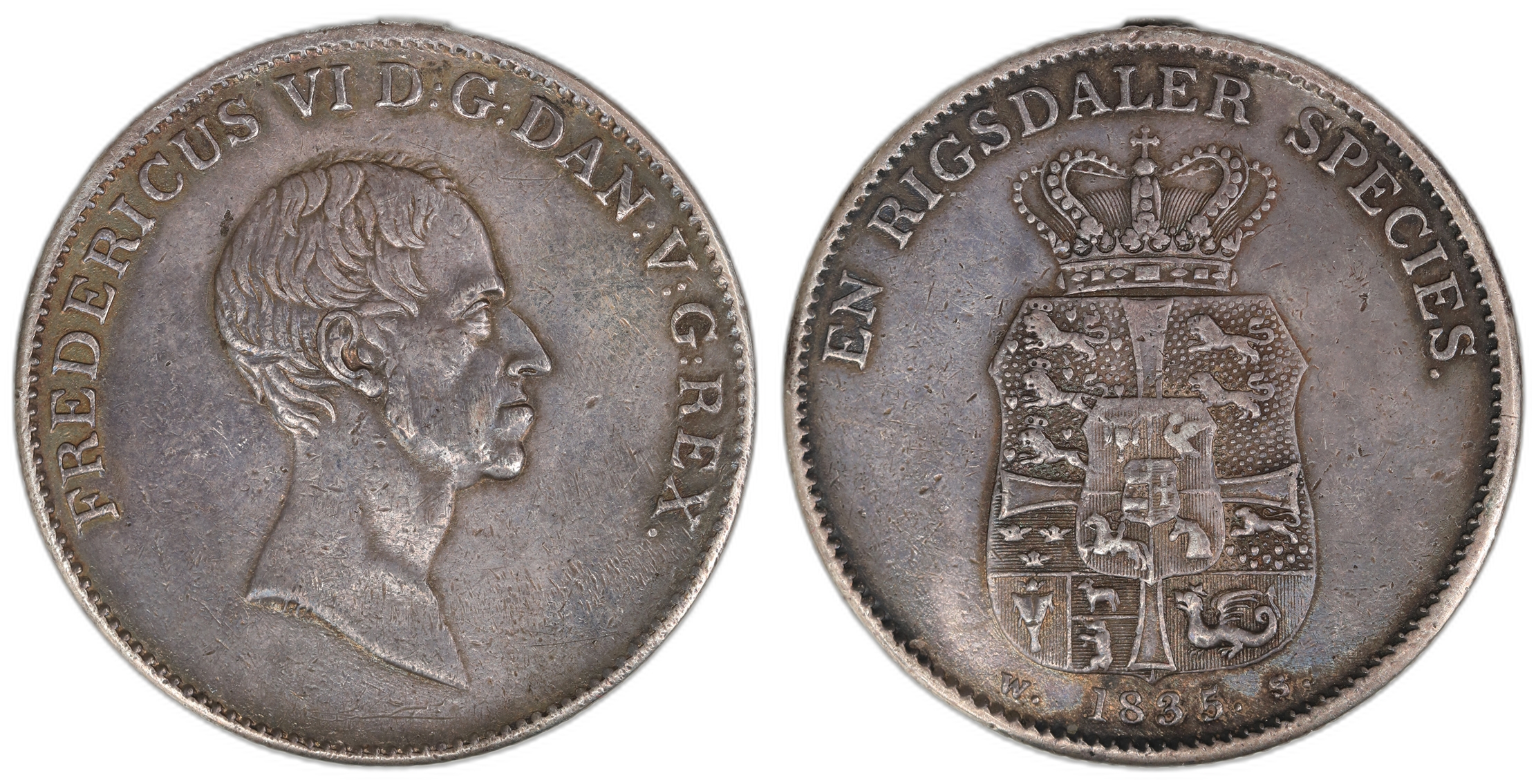 Danmark Speciedaler 1835  Kv: 1+, anhengsspor