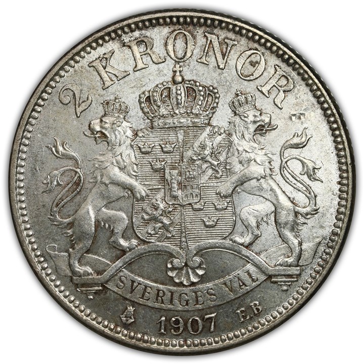 Sverige 2 Kronor 1907 Kv 0/01