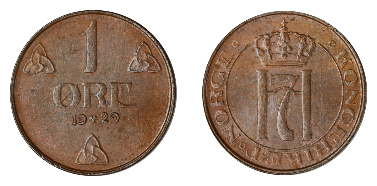 Norge 1 Øre 1929  Kv: 0/01