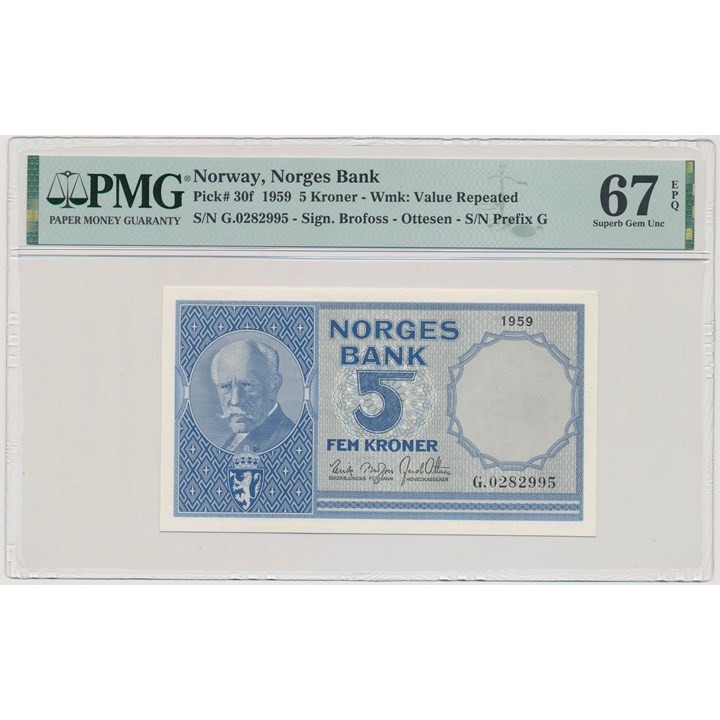 5 Kroner 1959 G PMG 67 EPQ