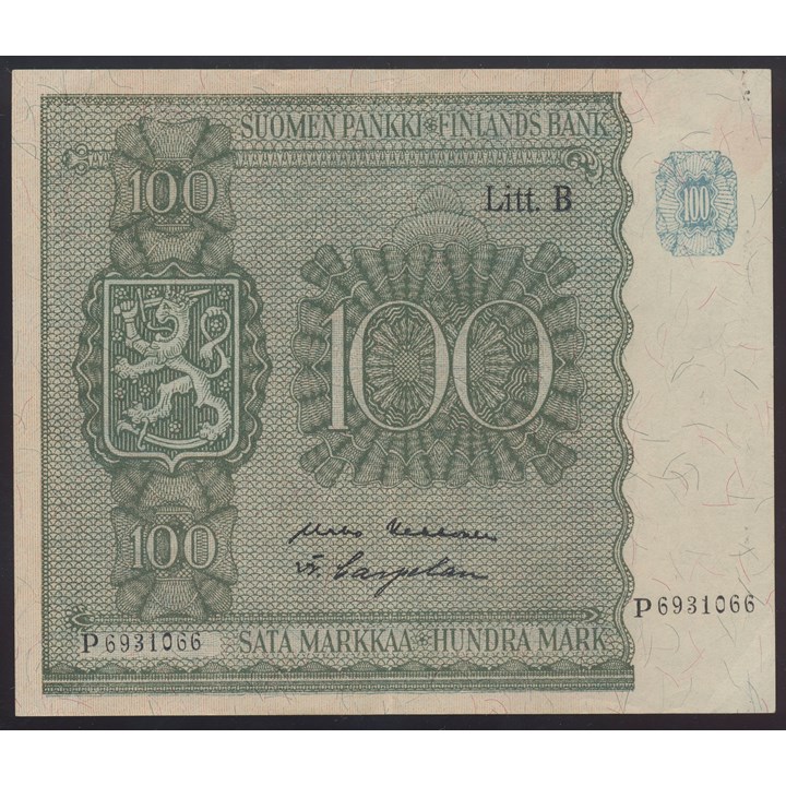 Finland 100 Markkaa 1945 Litt B Kv 01 (AU)