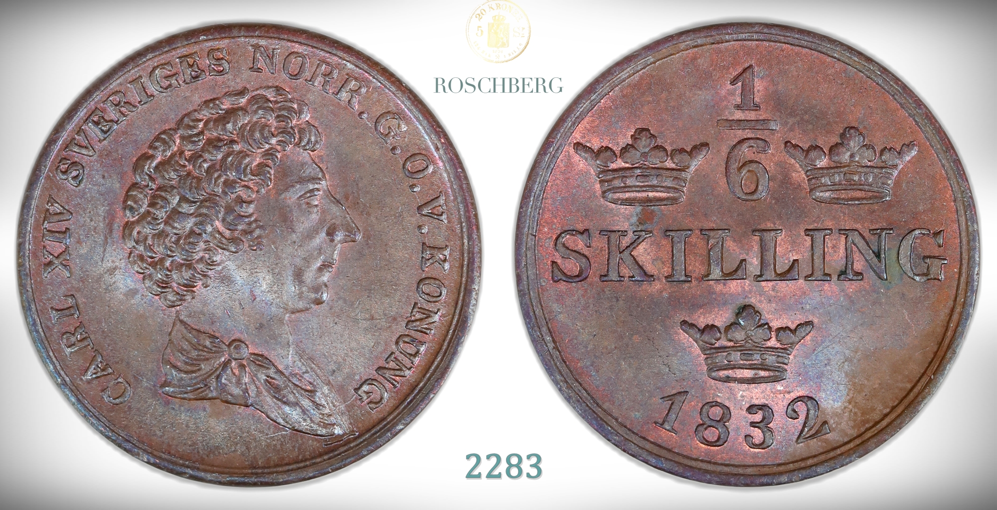 Sverige 1/6 Skilling 1832  Kv: 0
