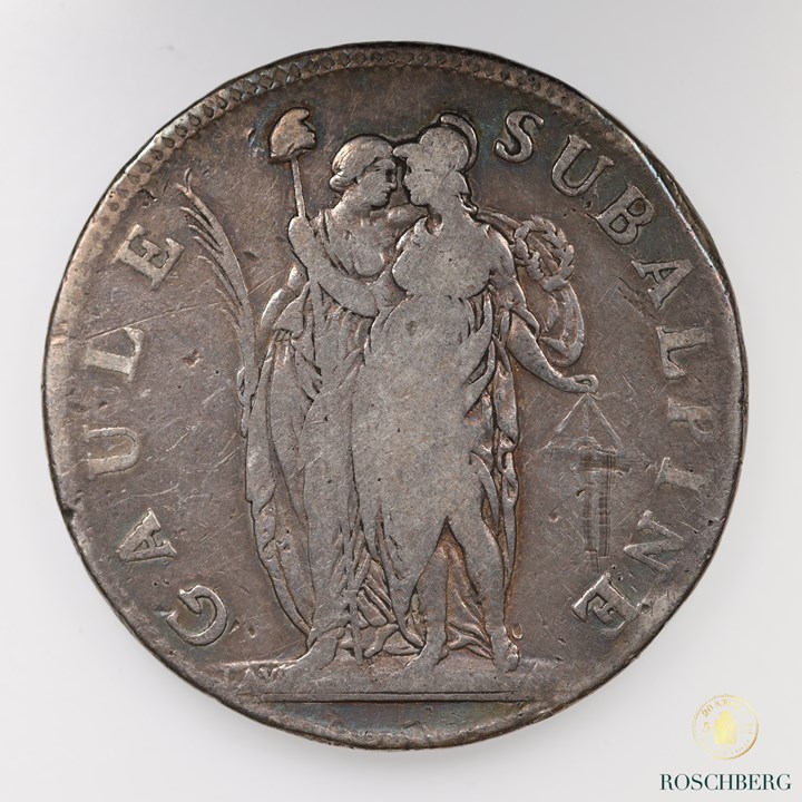 Piemonte 5 Francs 1801 Kv F, cleaned