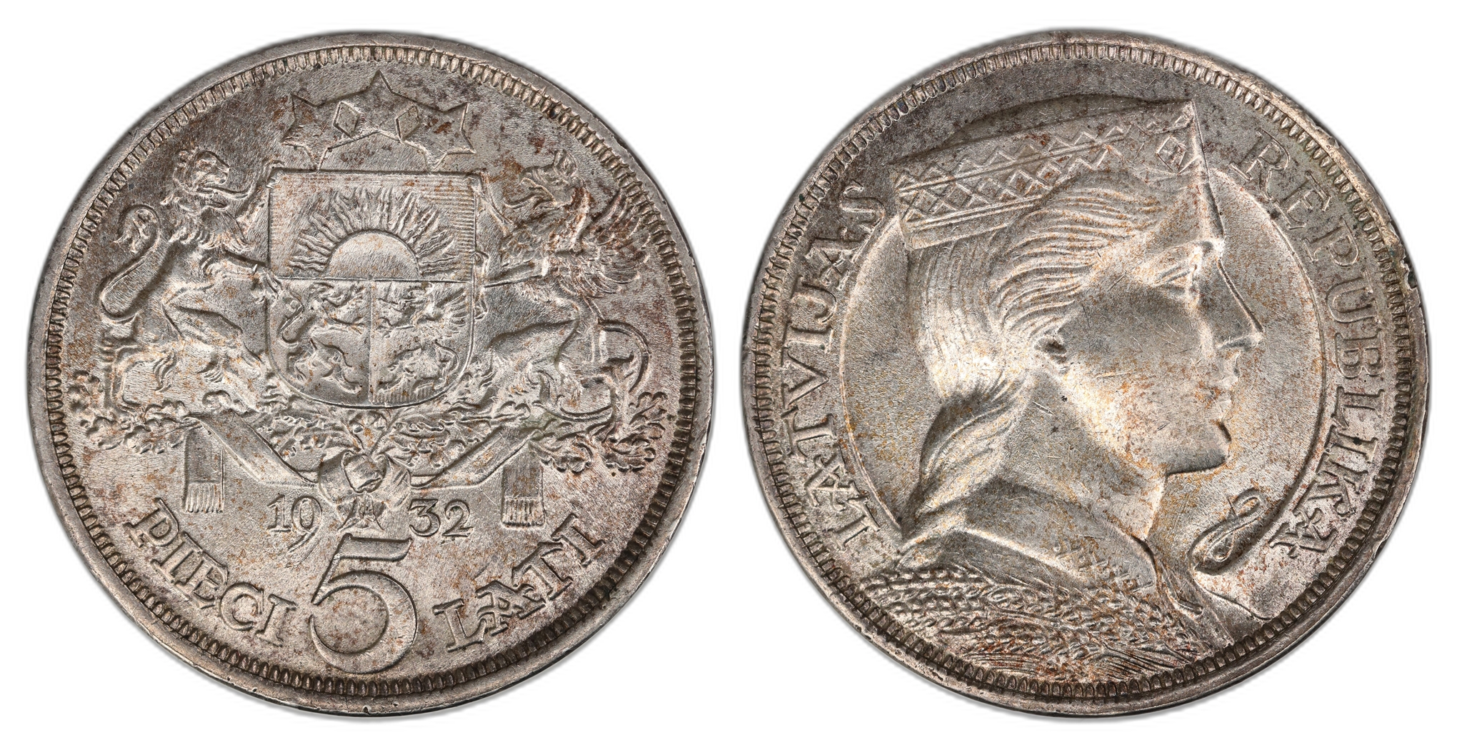 Latvia 5 Lats 1929  Kv: UNC, small edge marks