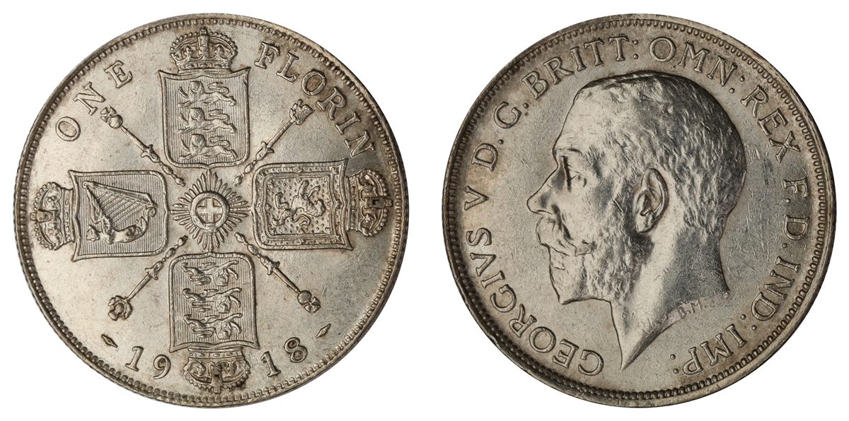 Great Britain 1 Florin 1918  Kv: AU