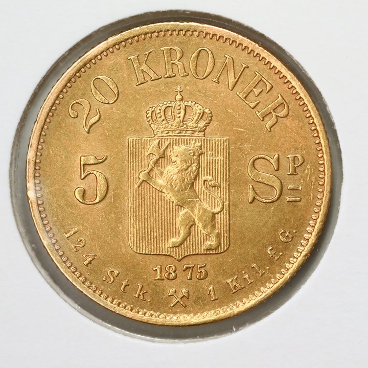 20 Kroner / 5 Sp. 1875 Kv 1+