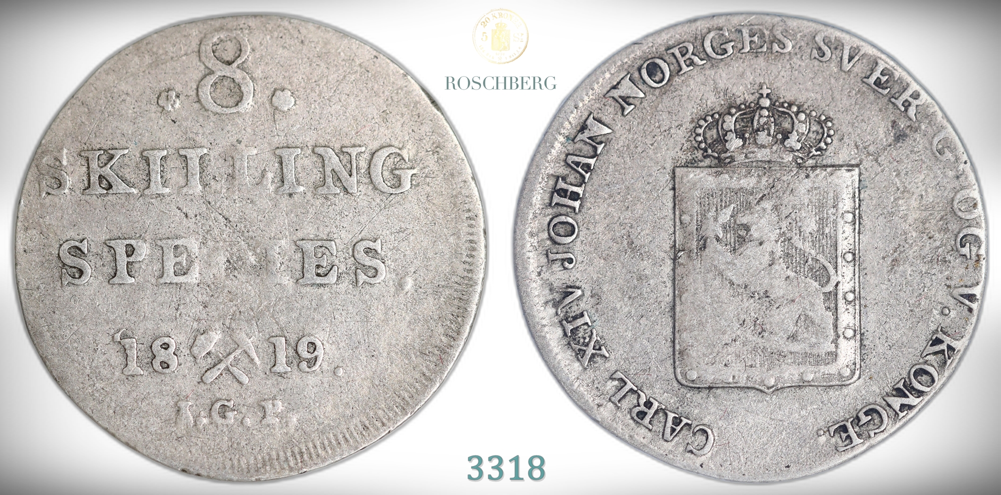 Norge 8 Skilling 1819  Kv: 1