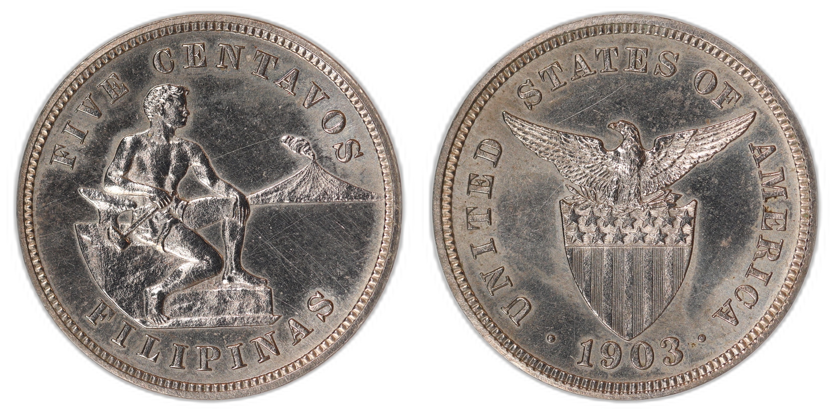 US Philippines 5 Centavos 1903 Kv: Proof