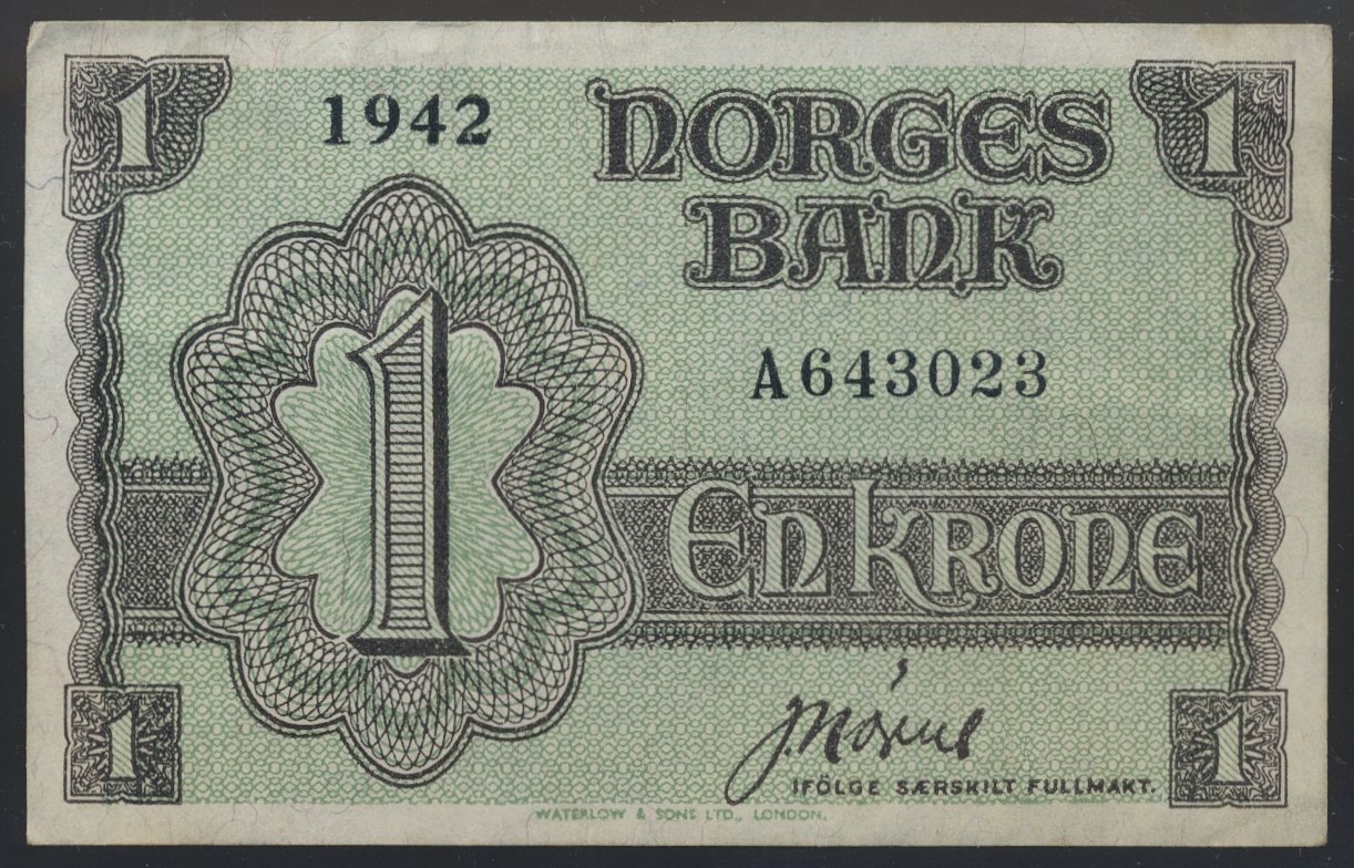 Norge 1 Krone 1942 A London  Kv: 1