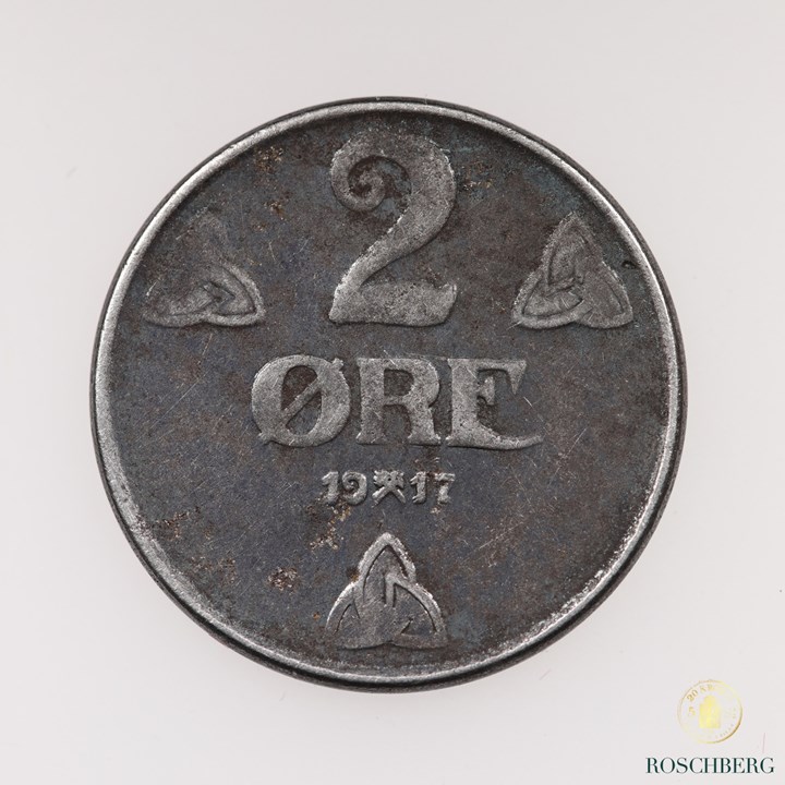 Norge 2 Øre 1917 Kv 1+