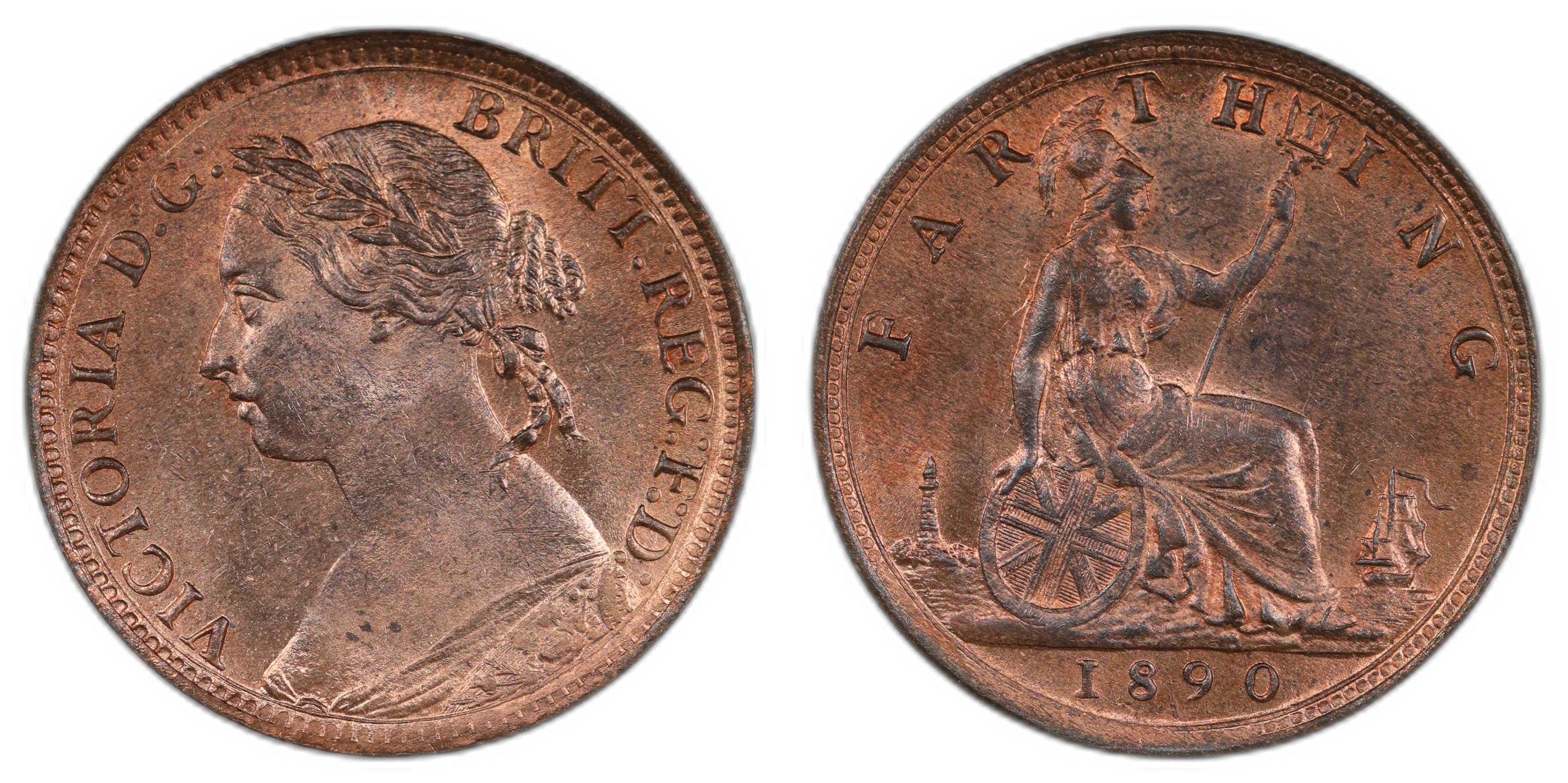 Great Britain Farthing 1890 Kv Choice UNC