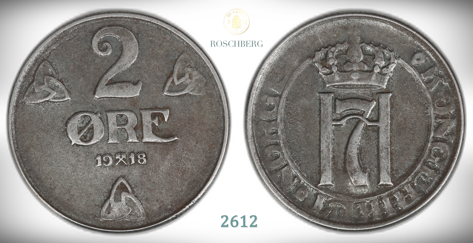 Norge 2 Øre 1918  Kv: 1+