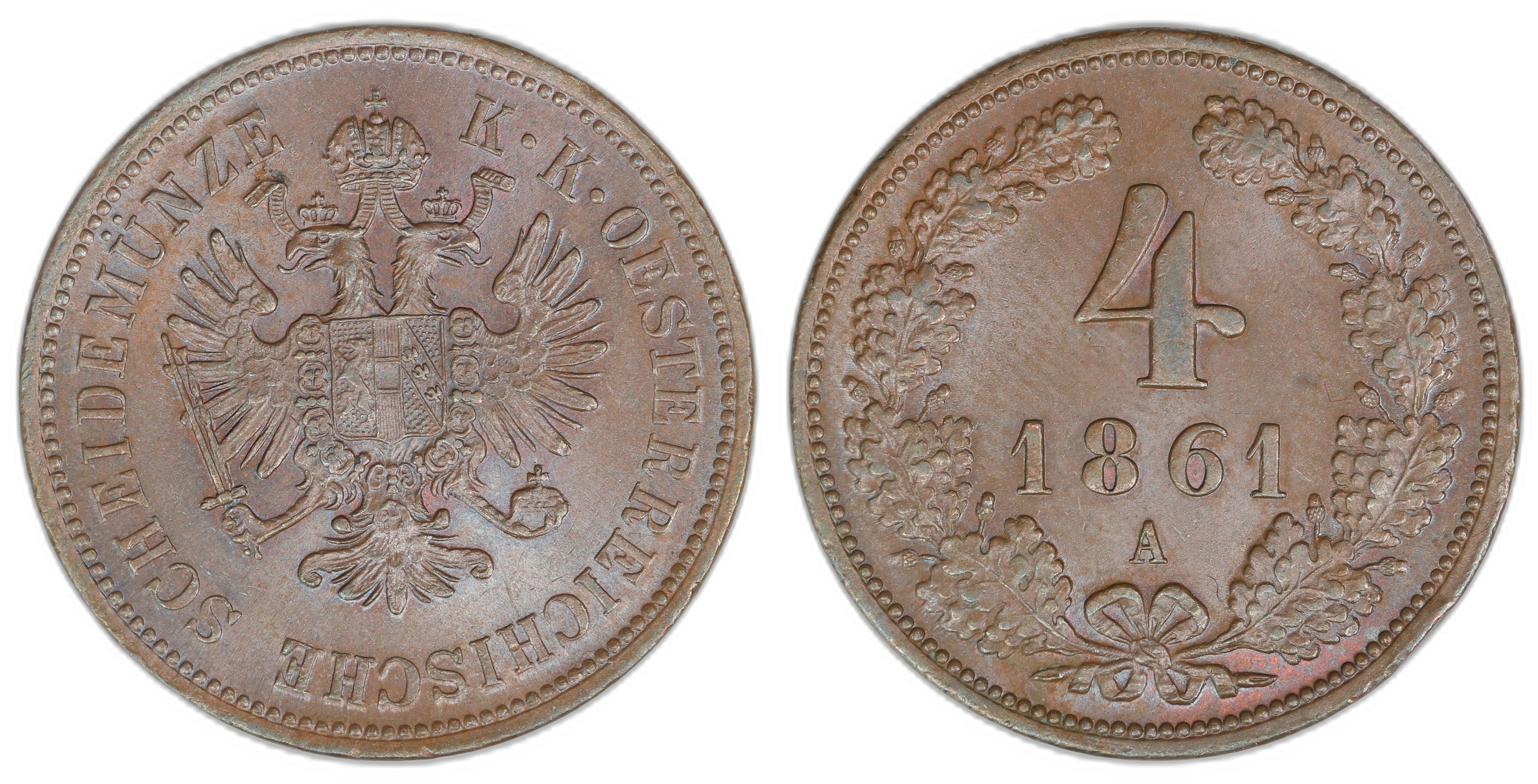 Austria 4 Kreuzer 1861-A  Kv: UNC