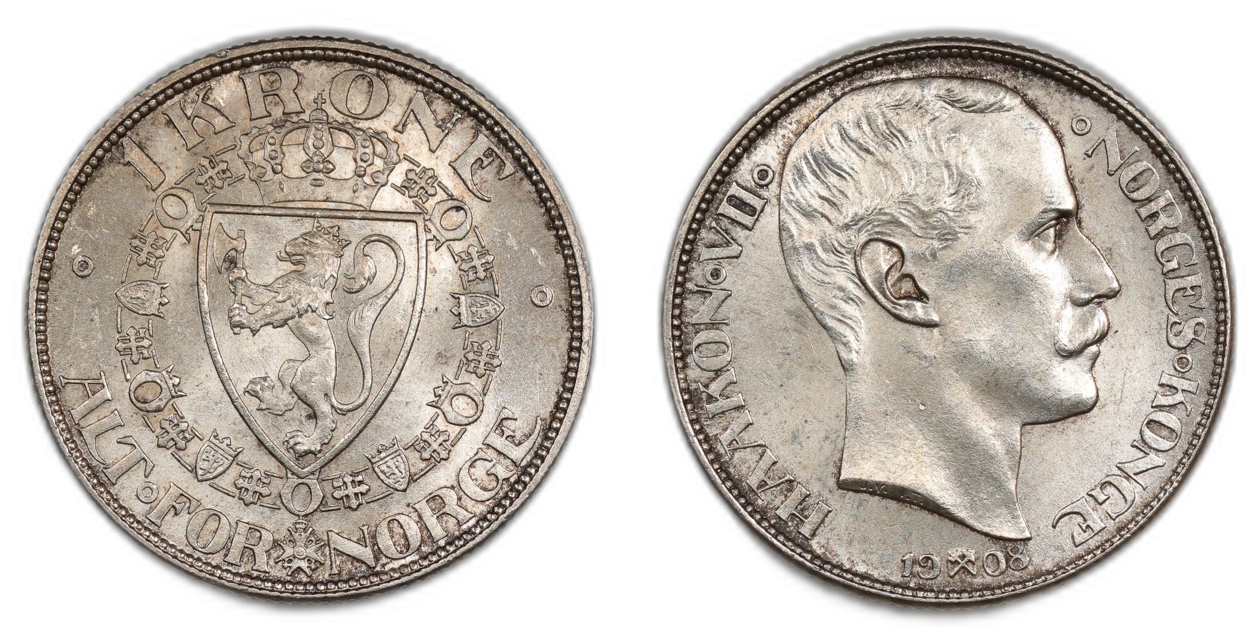 Norge 1 Krone 1908 Plate Kv: 0 (UNC)