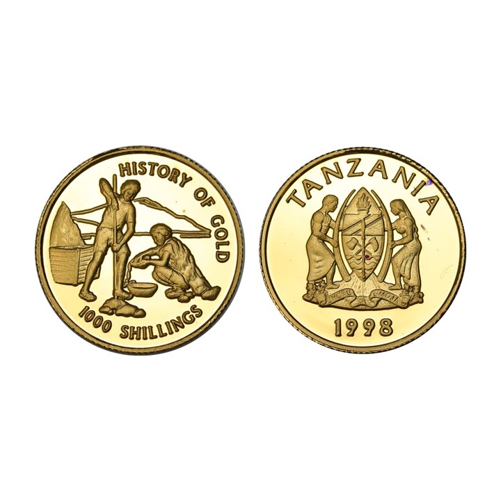 Tanzania 1000 Schilling 1998 History of Gold 1/25 Oz Gull