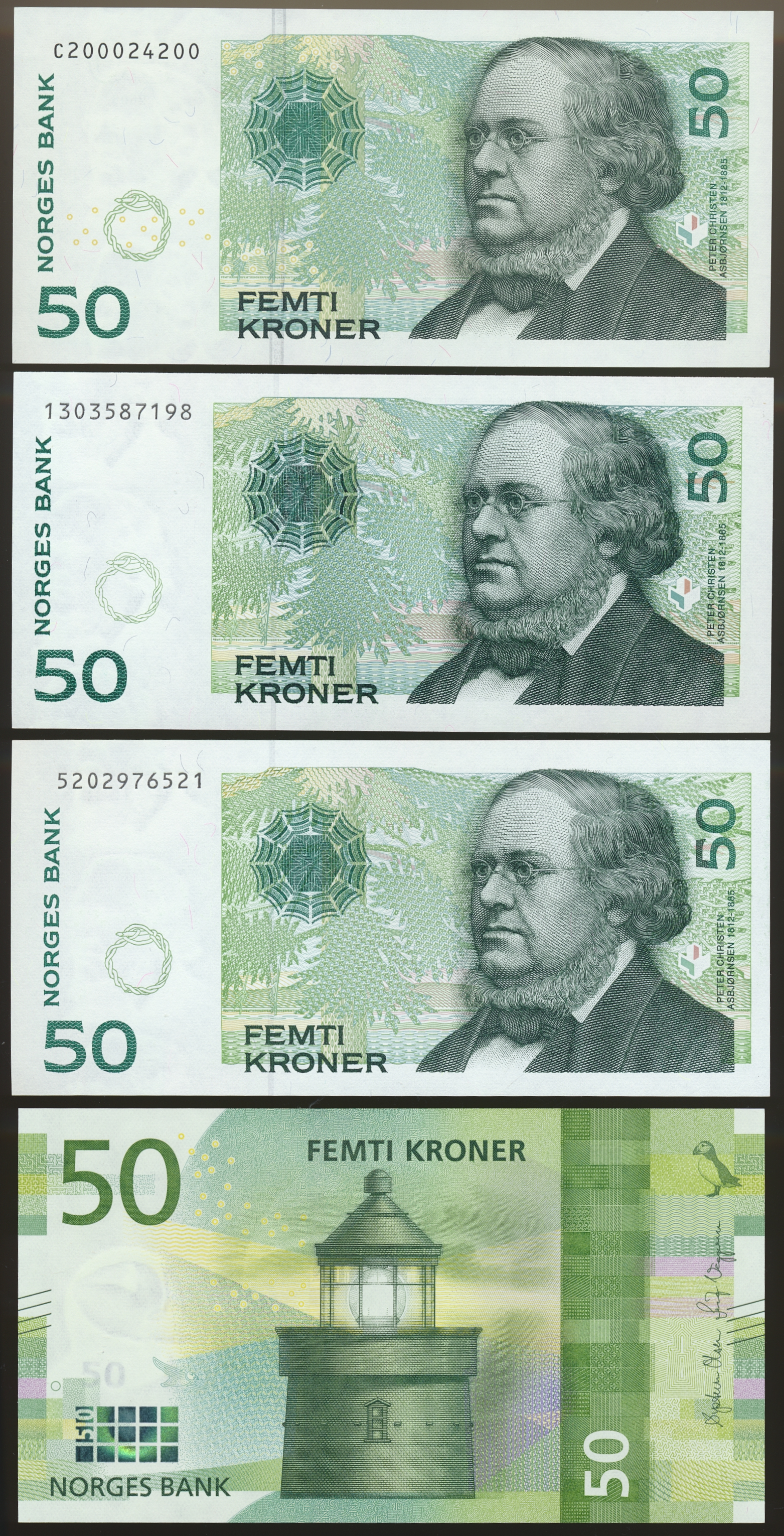 50 Kroner 1999, 2000, 2008 og 2017 Kv 0