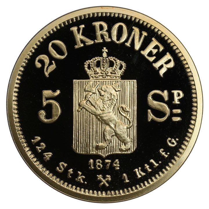20 Kroner / 5 Sp. 1874 KOPI i sølv