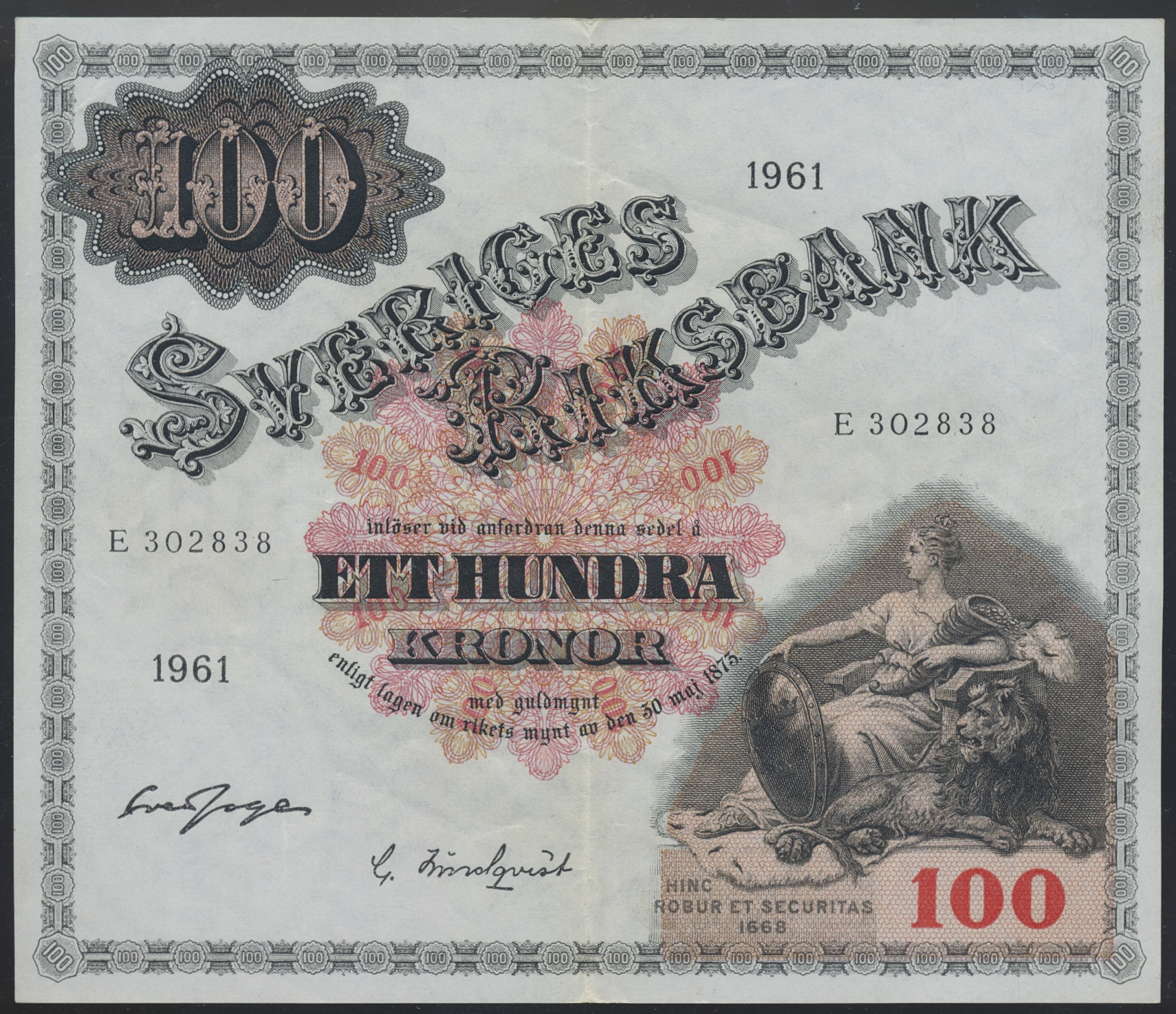 AUG26-2862 Sverige 100 Kronor 1961 E  Kv: 1+/01