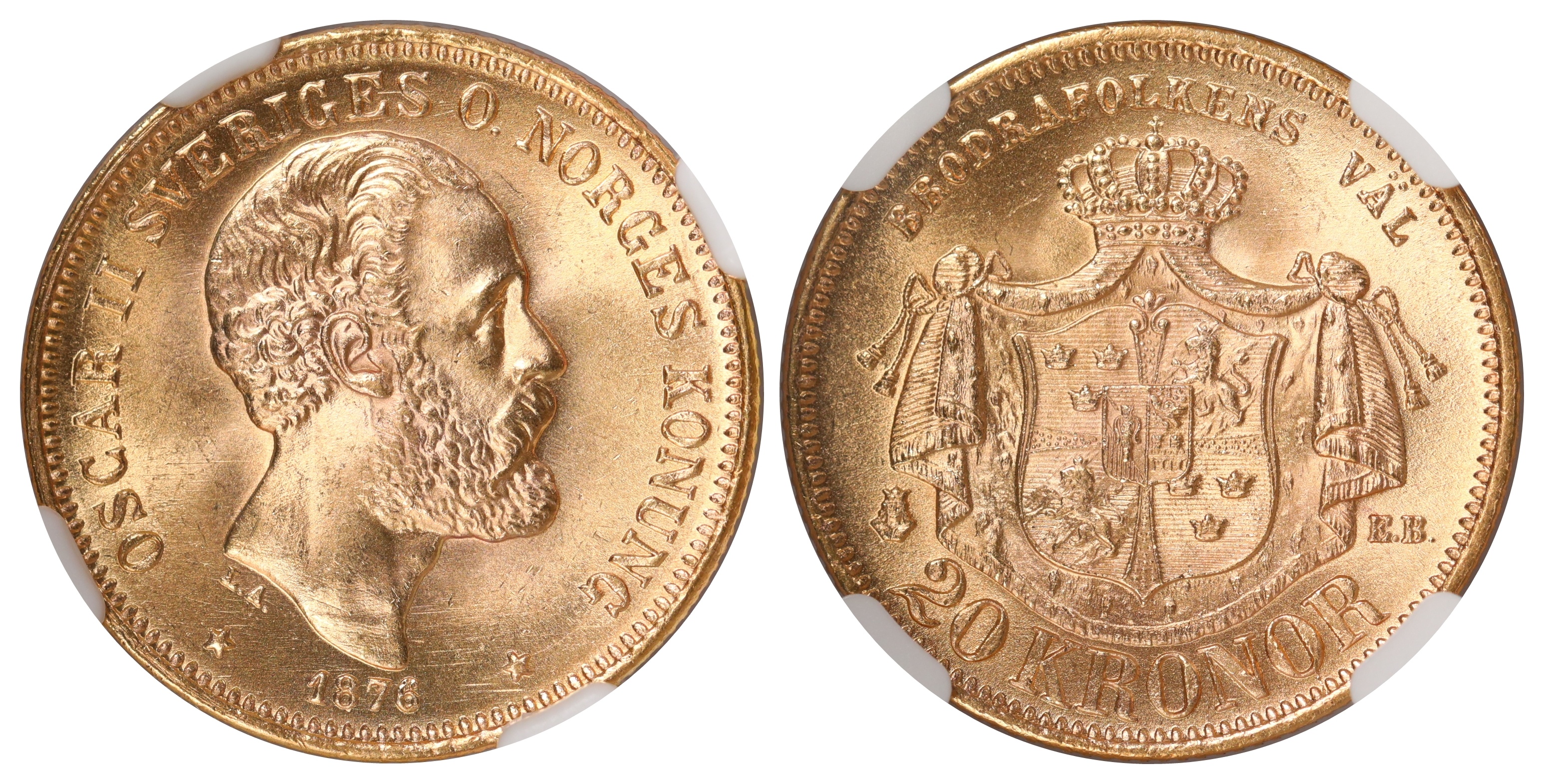 Sverige 20 Kronor 1876 Kv: NGC MS65