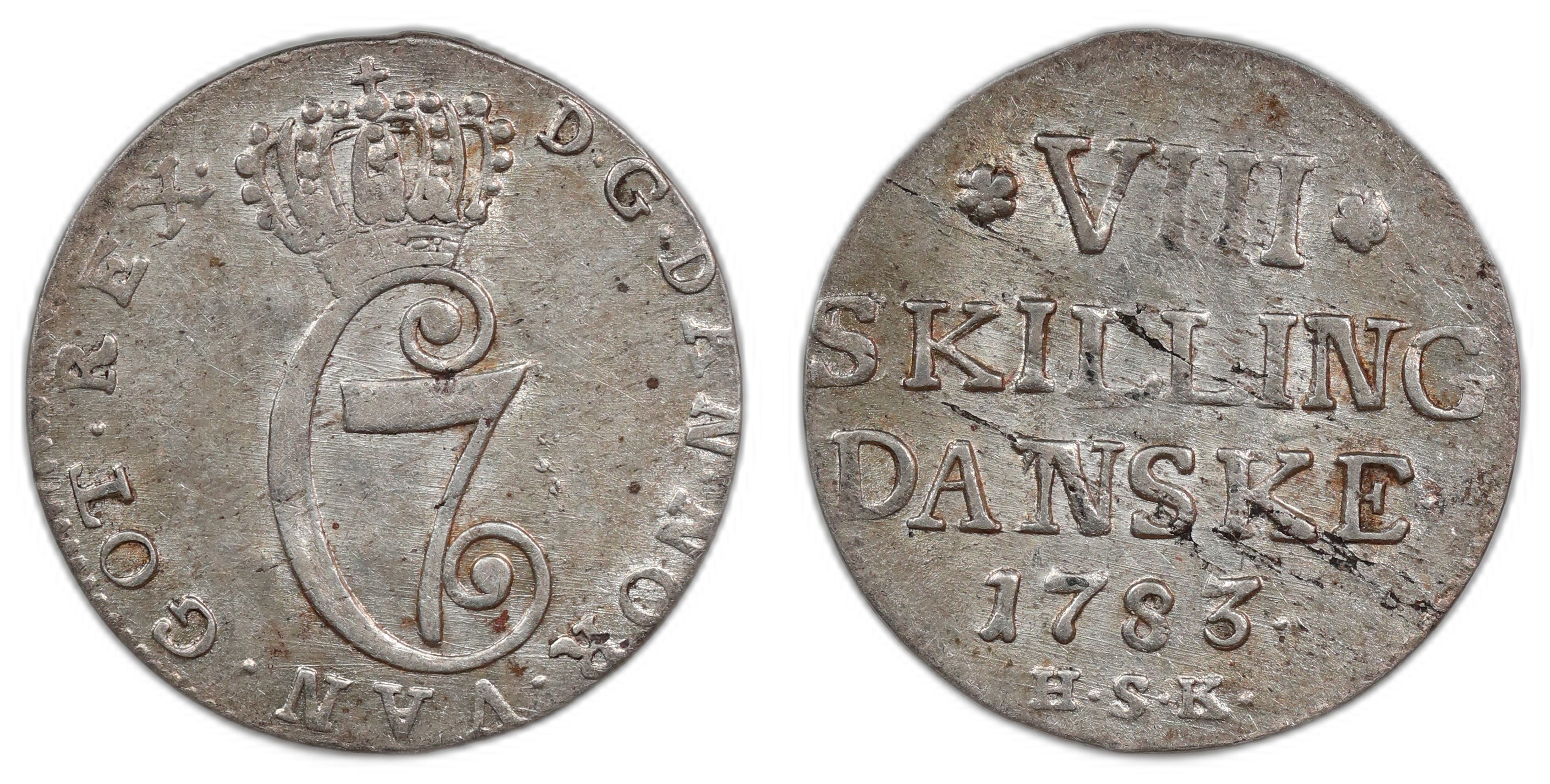 Denmark 8 Skilling 1783-HSK Kv: AU