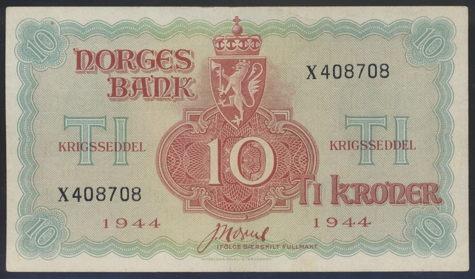 10 Kroner 1944 X London Kv g1+ (XF(AU)