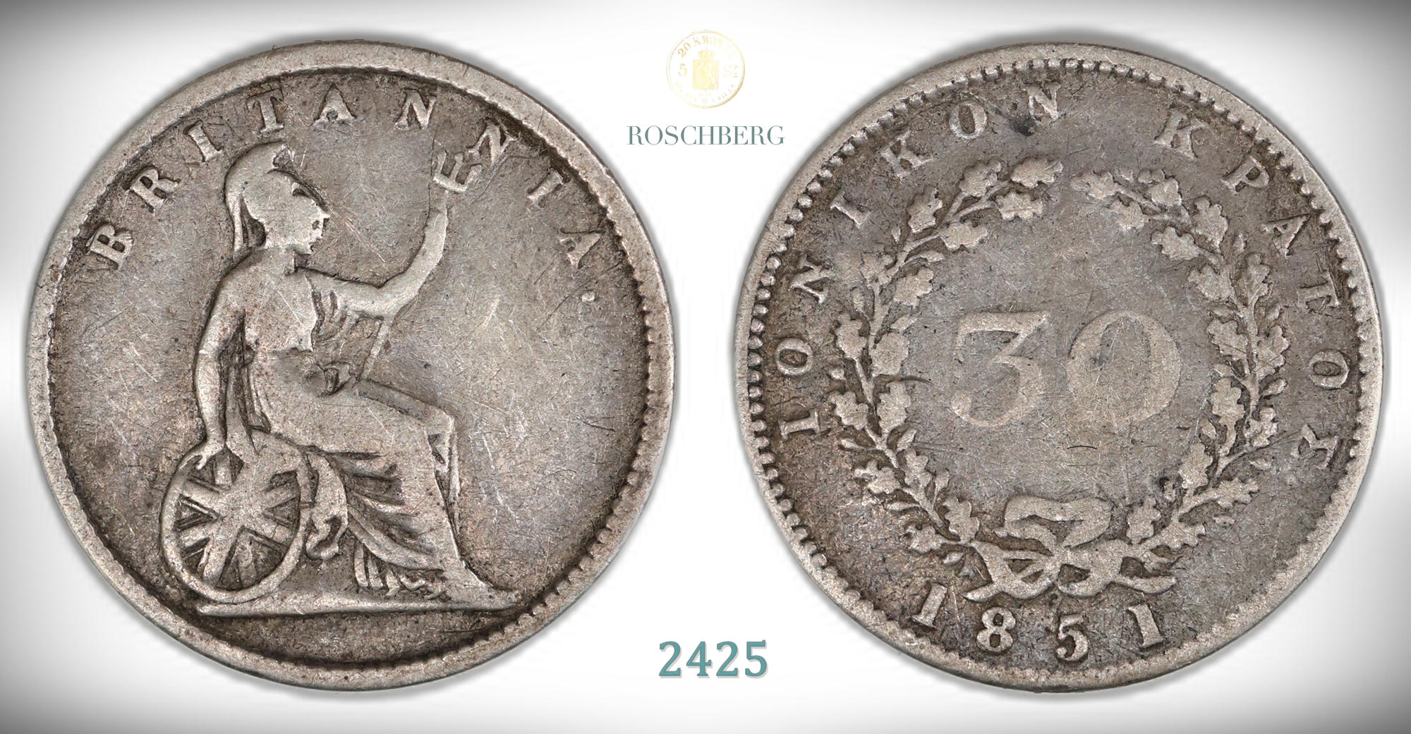Ionian Isles 30 Lepta 1851  Kv: VF