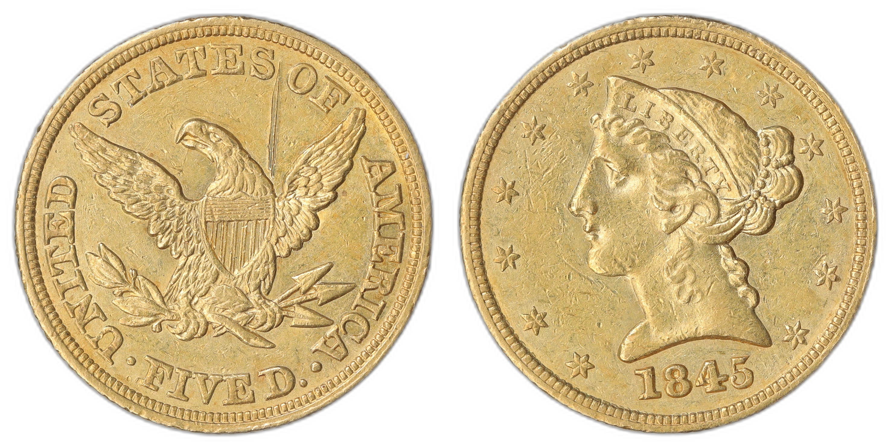 USA 5 Dollar 1845 7.51 gr fine Kv: XF, scratch