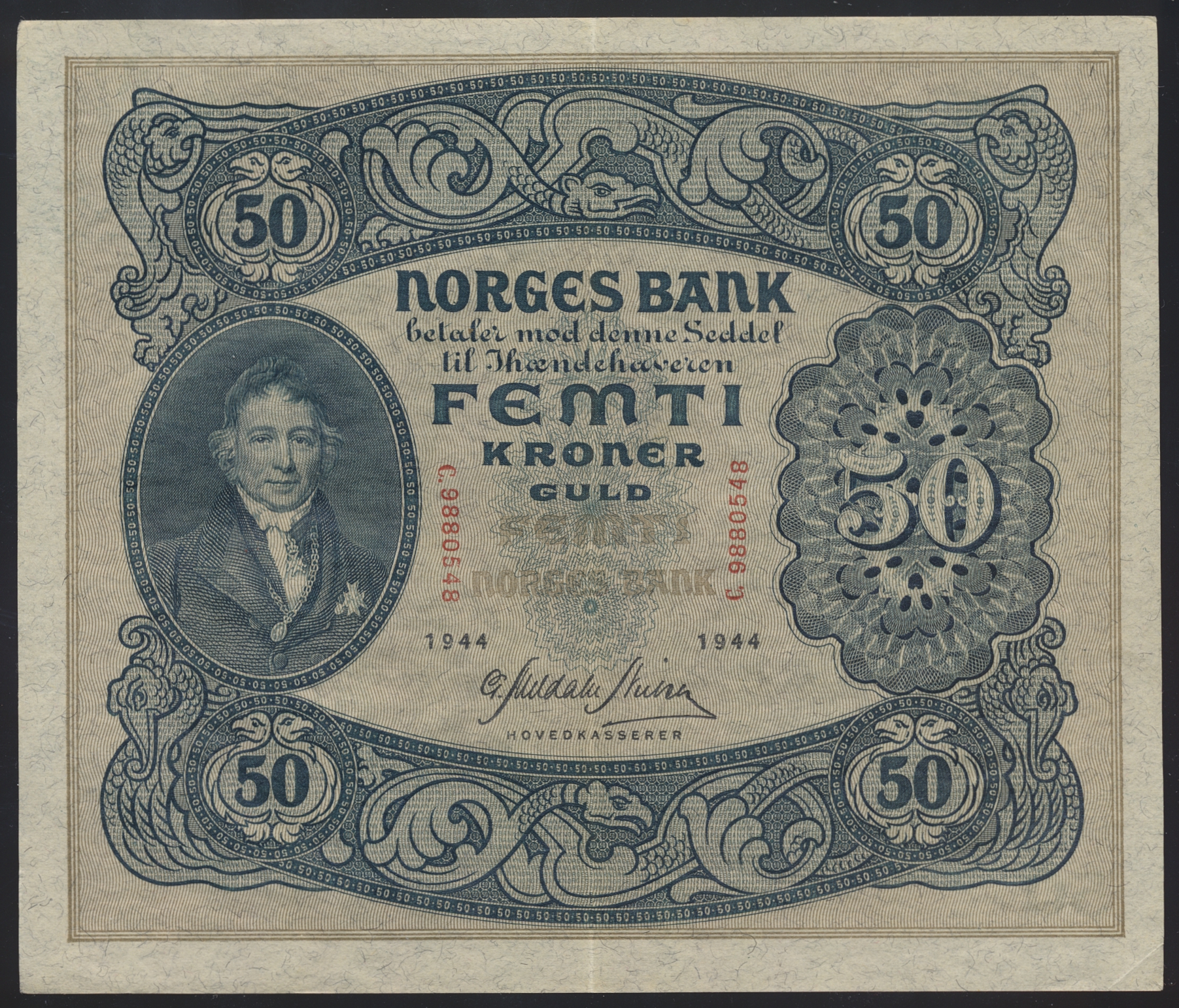 50 Kroner 1944 C Kv 1+/01 (XF/AU)