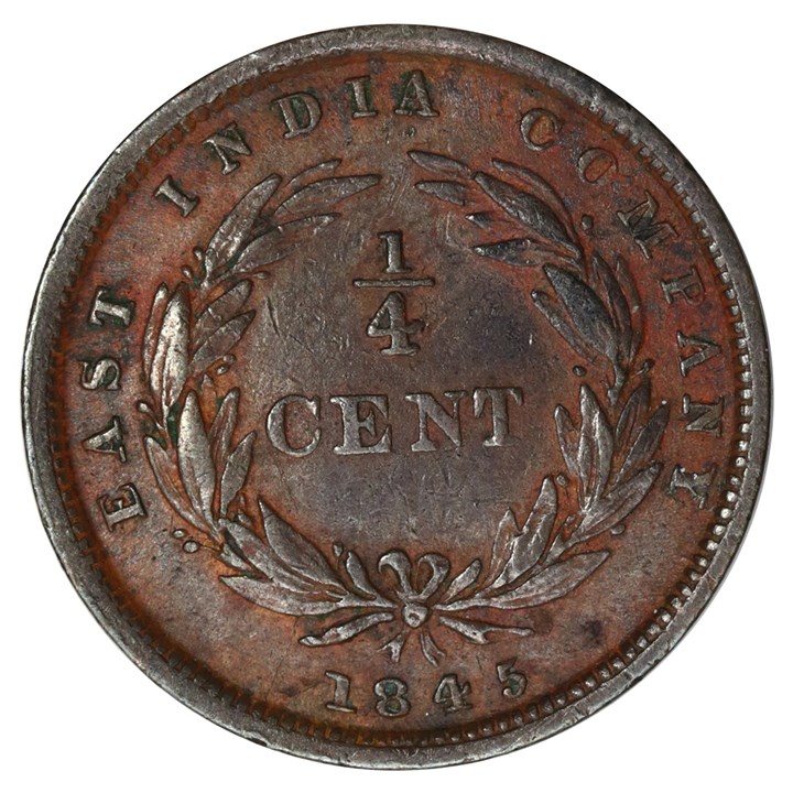 Straits Settlements 1/4 Cent 1845 Kv 1+