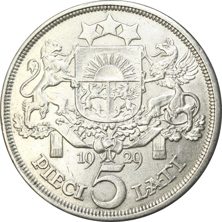 Latvia 5 Lati 1929 Kv 1+