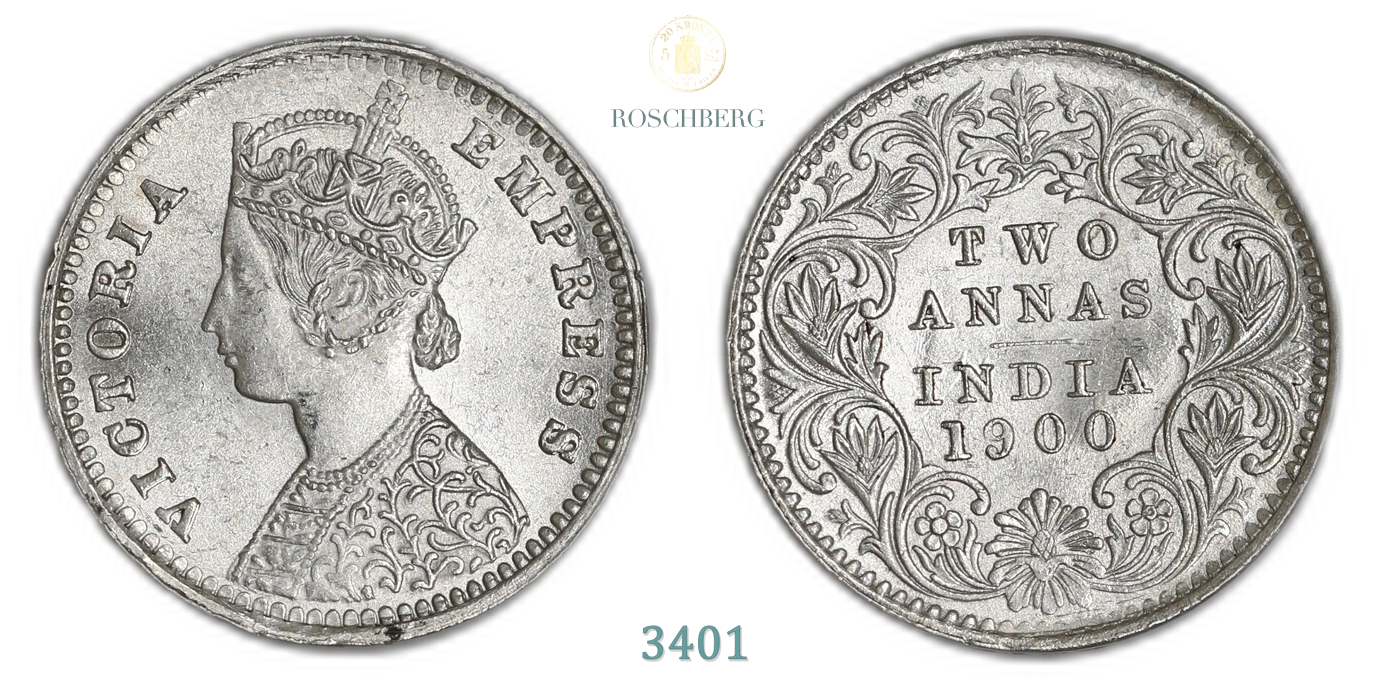 India, British 2 Annas 1900-B  Kv: UNC