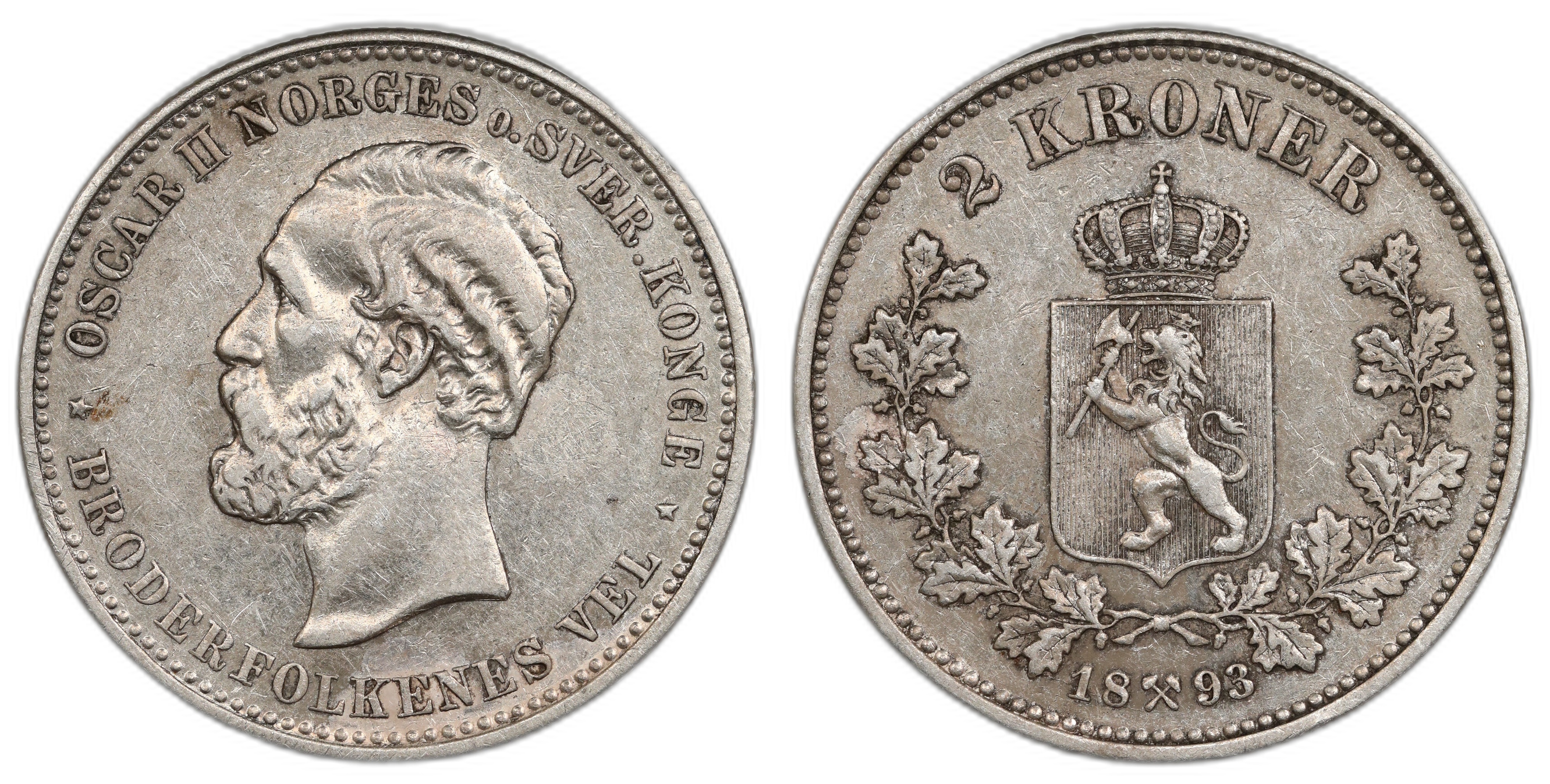 Norge 2 Kroner 1893 Kv 1+