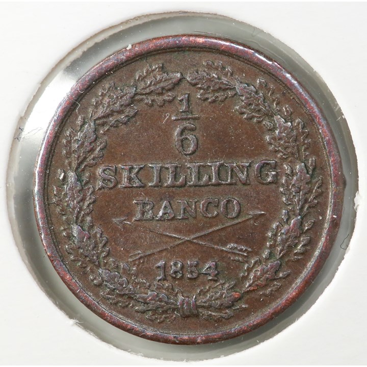 Sverige 1/6 Skilling 1854 Kv 01