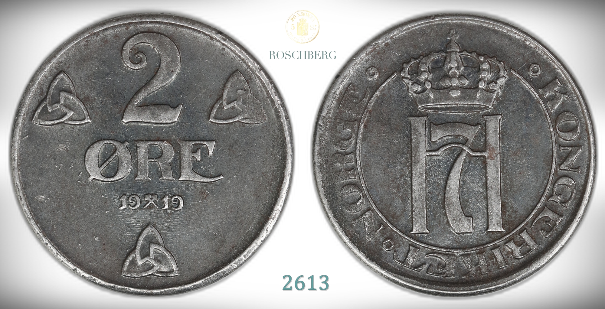 Norge 2 Øre 1919  Kv: 01