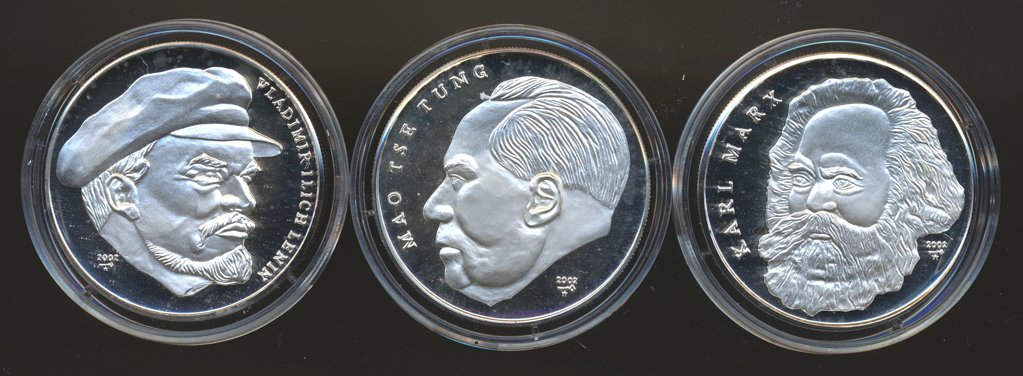 Cuba 10 Pesos 2002 Marx, Lenin and Tse Tung 1 Oz 999 Silver coins Proof