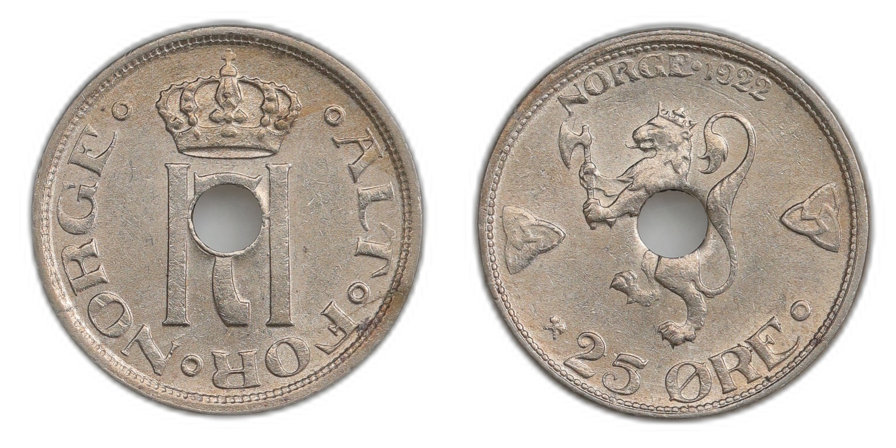 Norge 25 Øre 1922 Hull Kv 01
