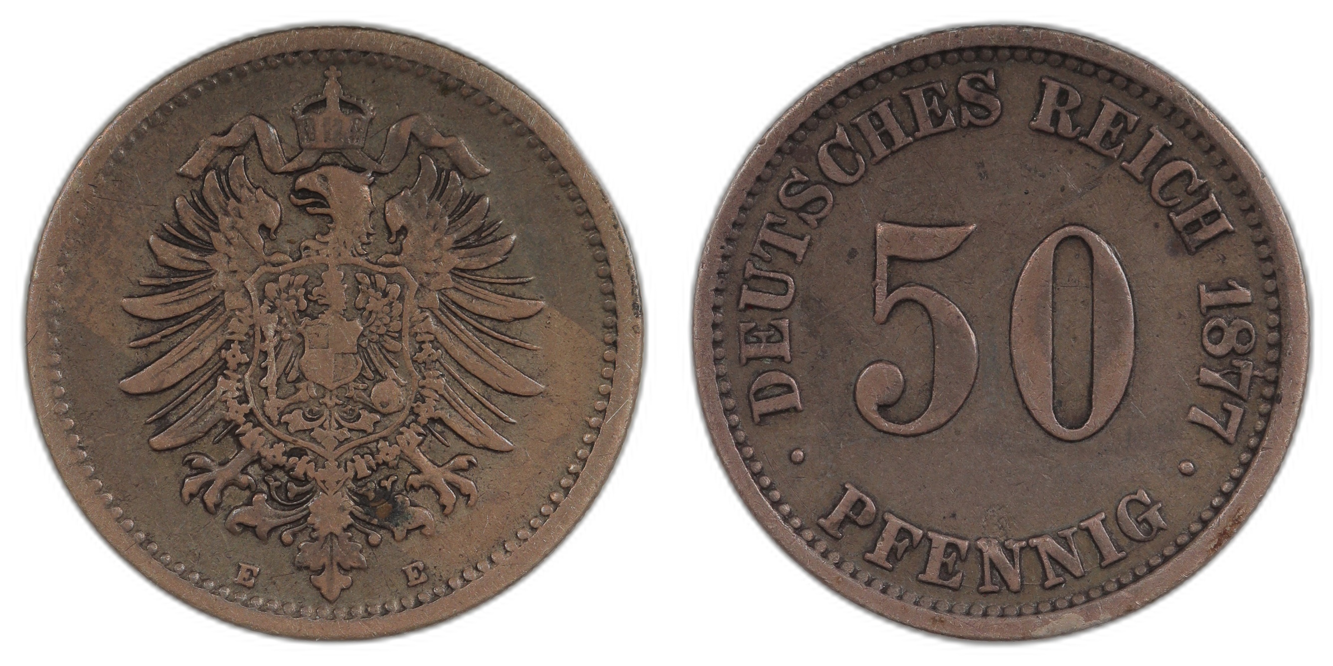 Germany 50 Pfennig 1877-E Kv VF
