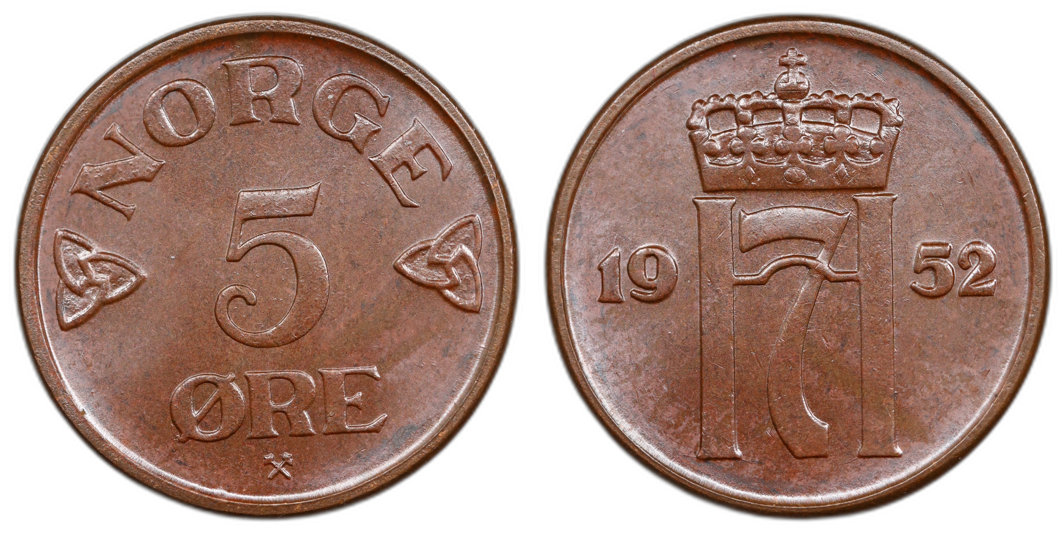 Norge 5 Øre 1952 Type 1 Kv: 0