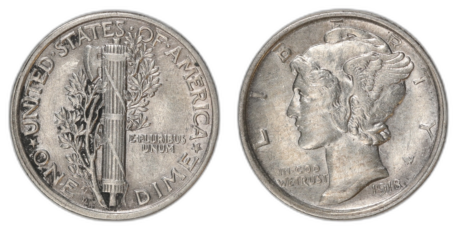 USA Dime 1918-D Kv AU