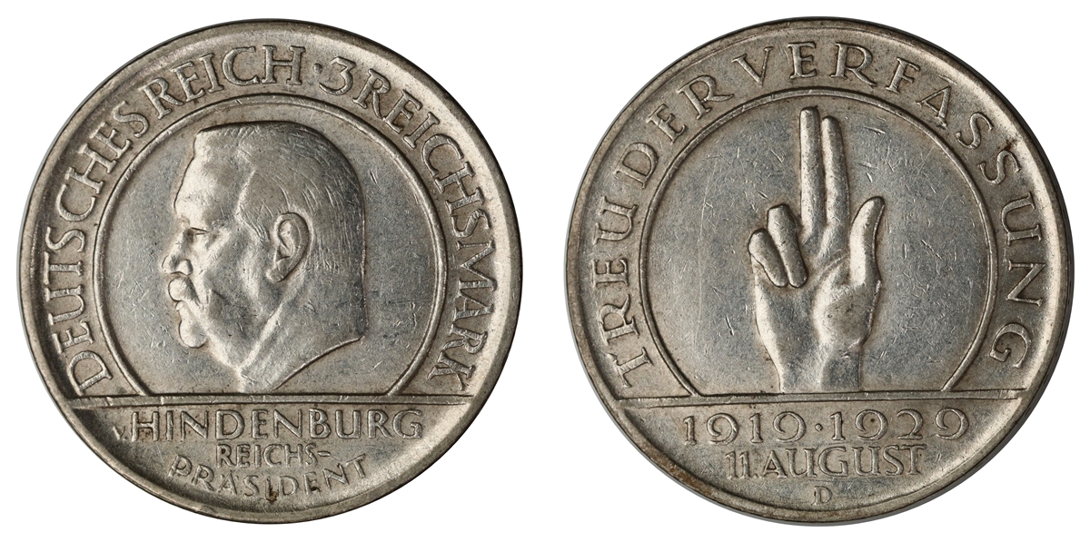 Germany 3 Mark 1929-D Kv: AU