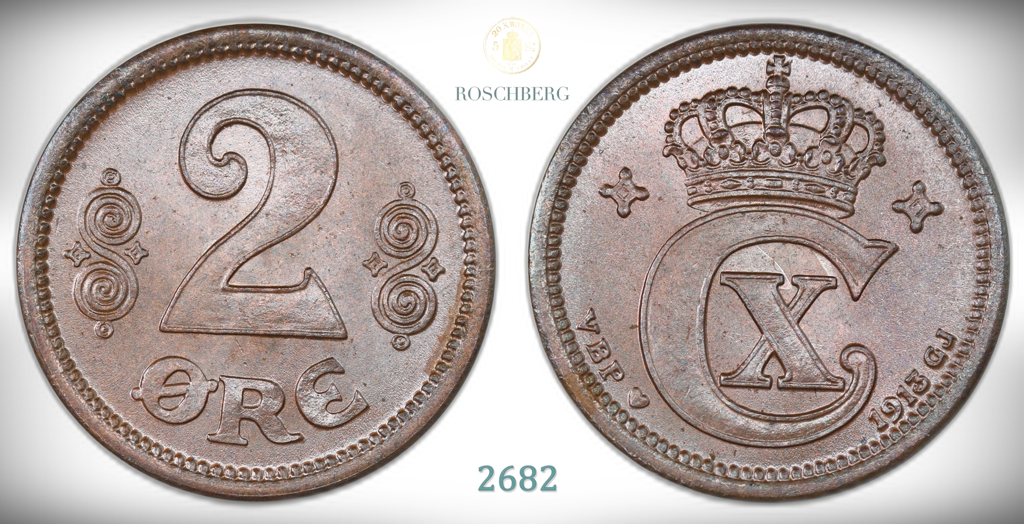Danmark 2 Øre 1913  Kv: 0