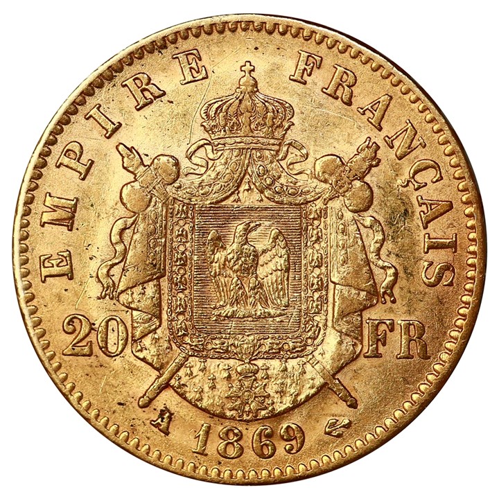 Frankrike 20 Francs 1869 A Kv 1+