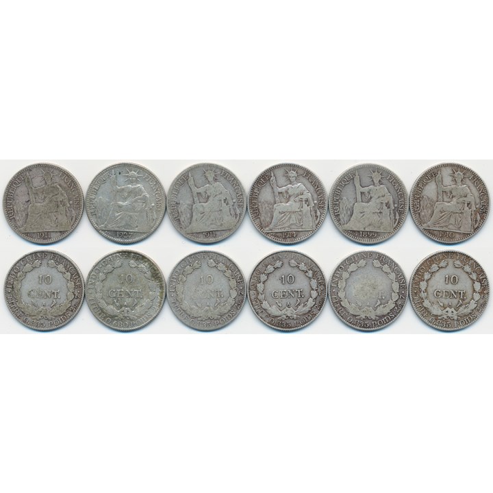 French Indo China 6 Pcs 10 Centimes 1899-1927