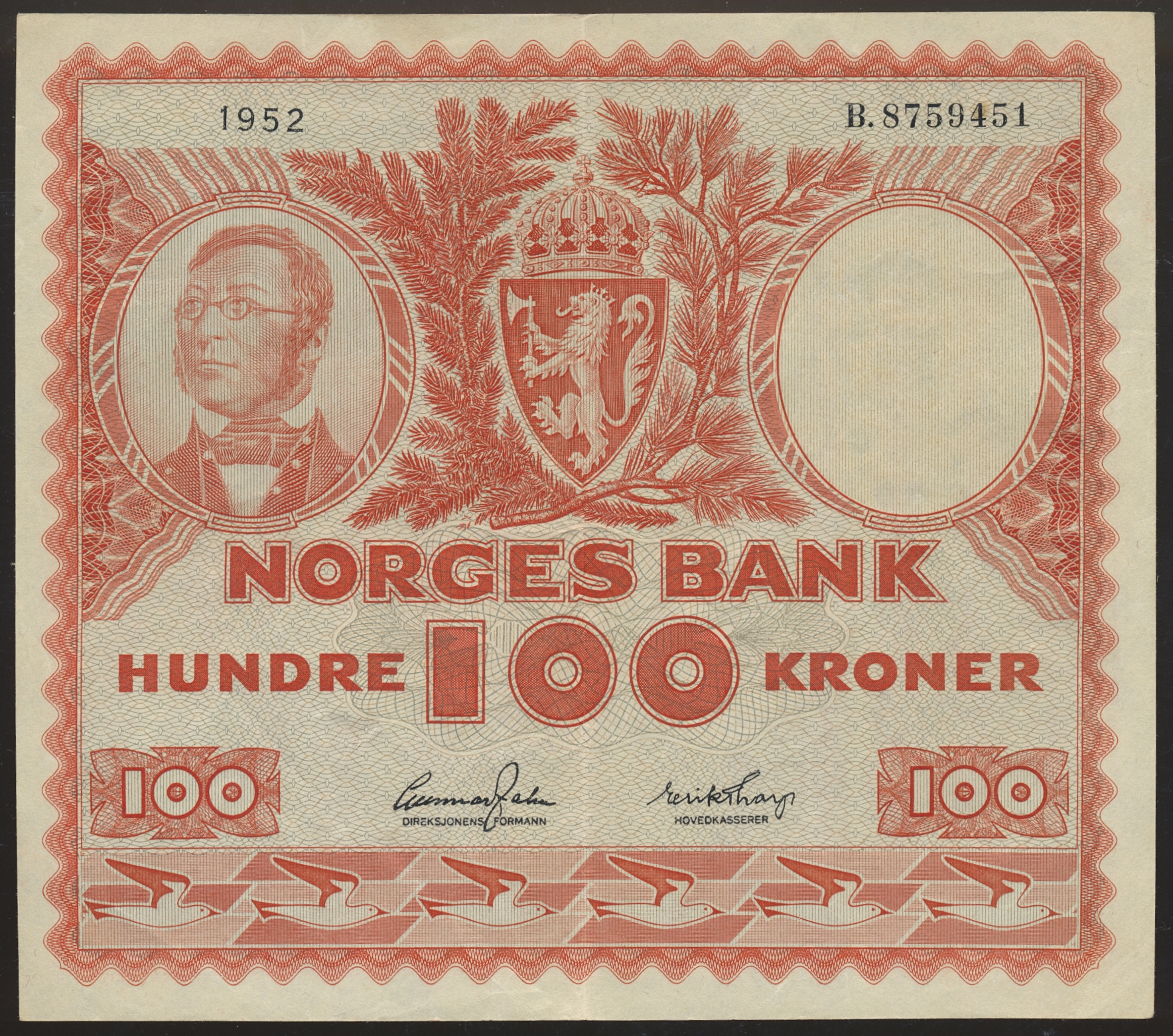 100 Kroner 1952 B Kv 1+ (XF)