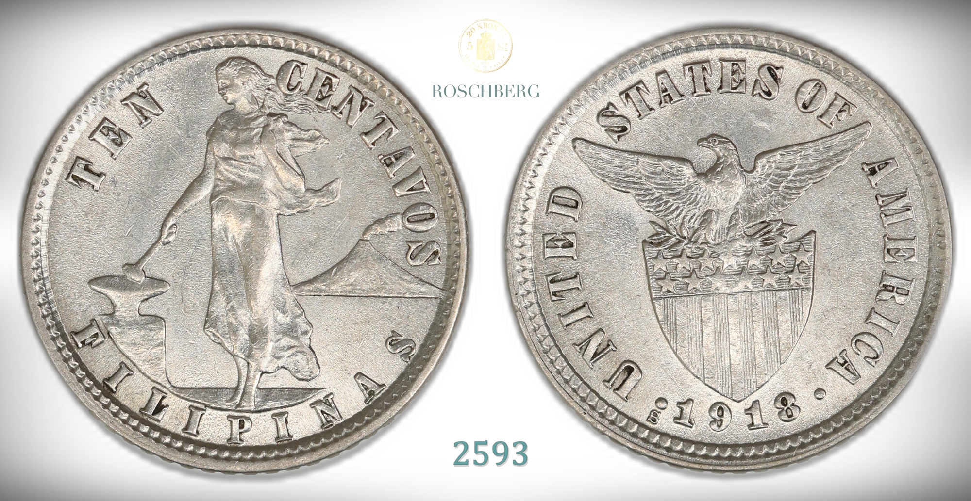 US Philippines 10 Centavos 1918-S  Kv: 01 (UNC)