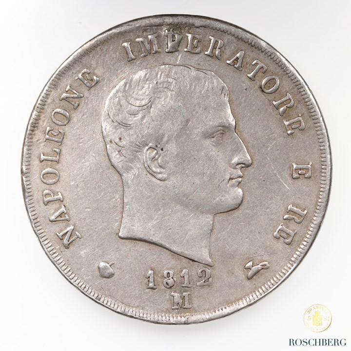 Italy 5 Lire 1812-M Kv XF, repaired