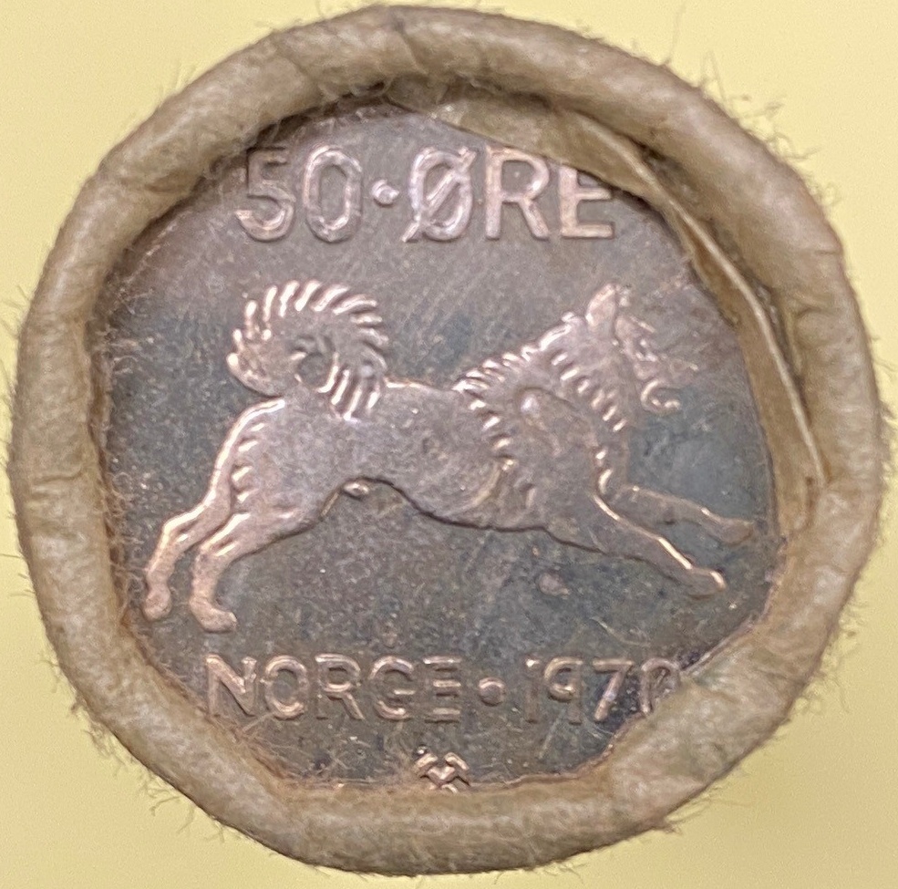 Originalrull med 50 Øre 1970 Kv Speilglans