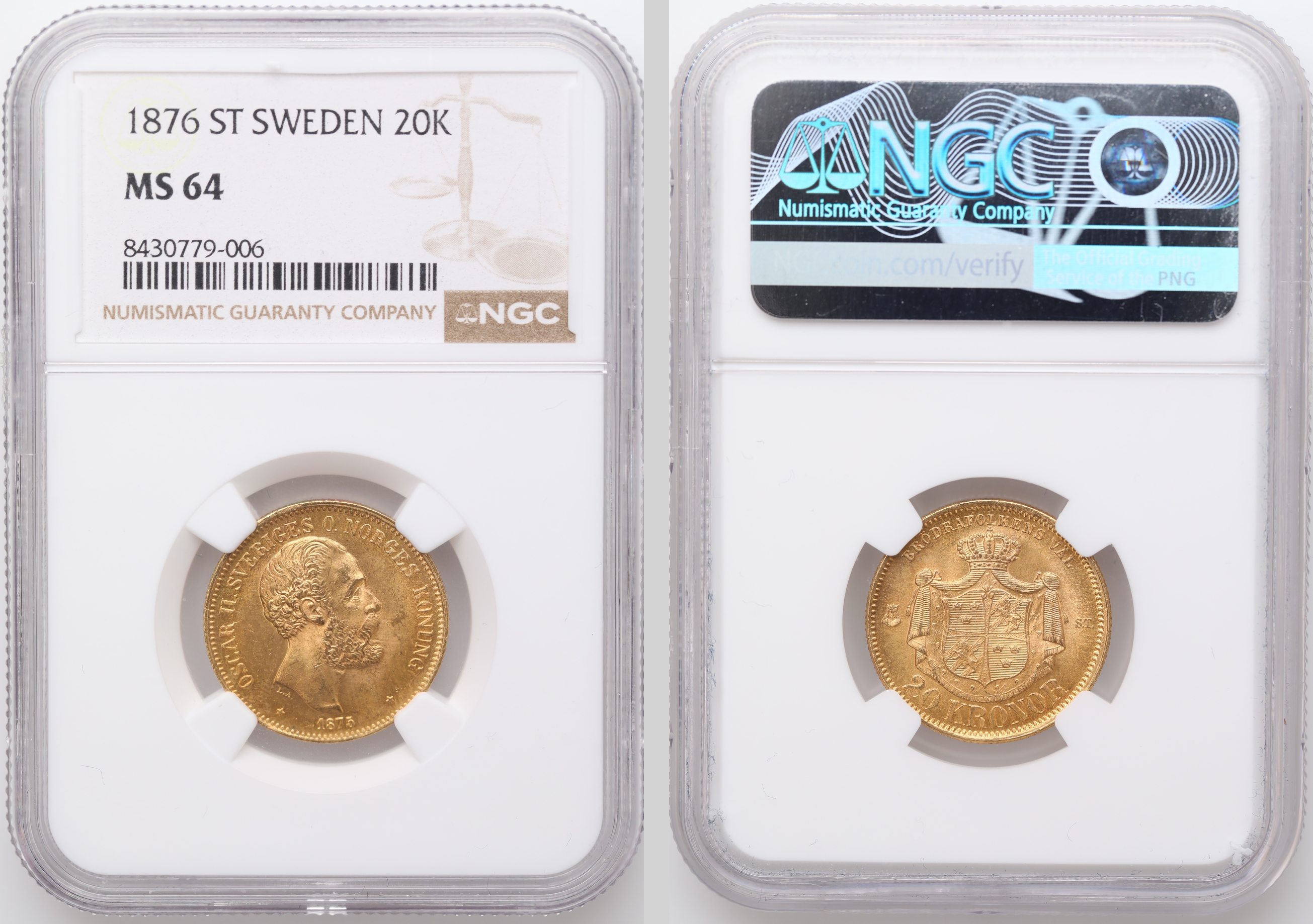 Sverige 20 Kronor 1875  Kv: NGC MS64