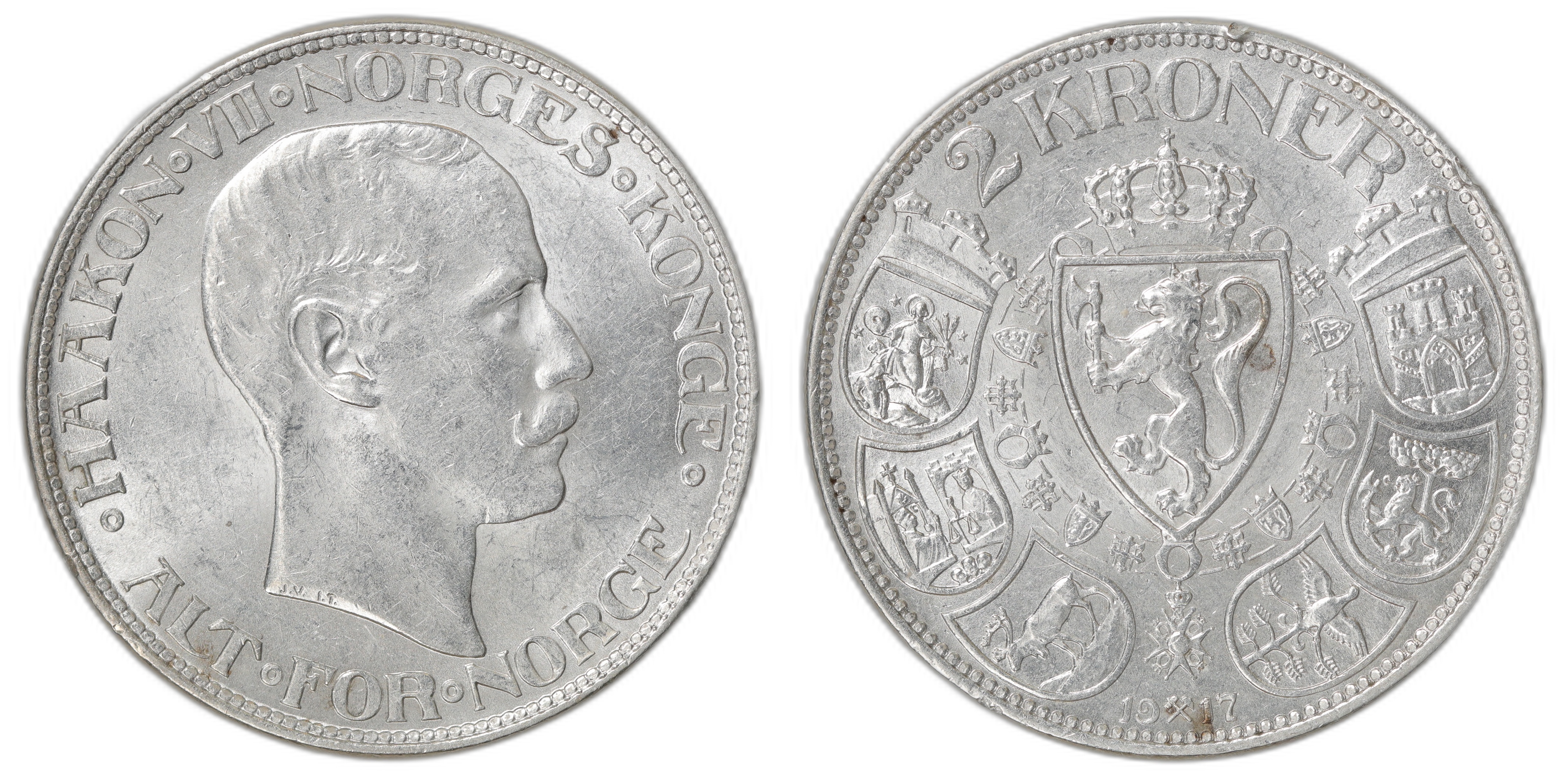 Norge 2 Kroner 1917 Kv: 01, kanthakk