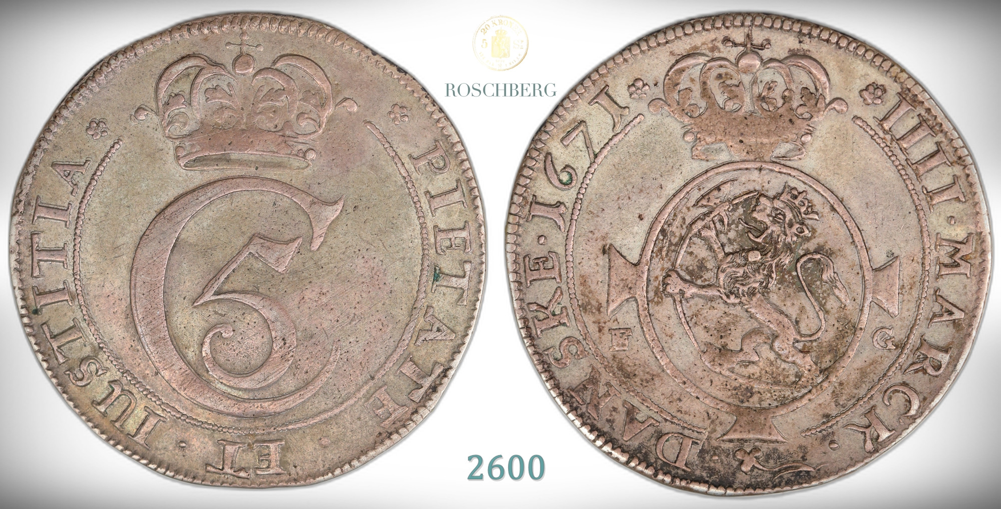 Norge 4 Mark 1671  Kv: 1+